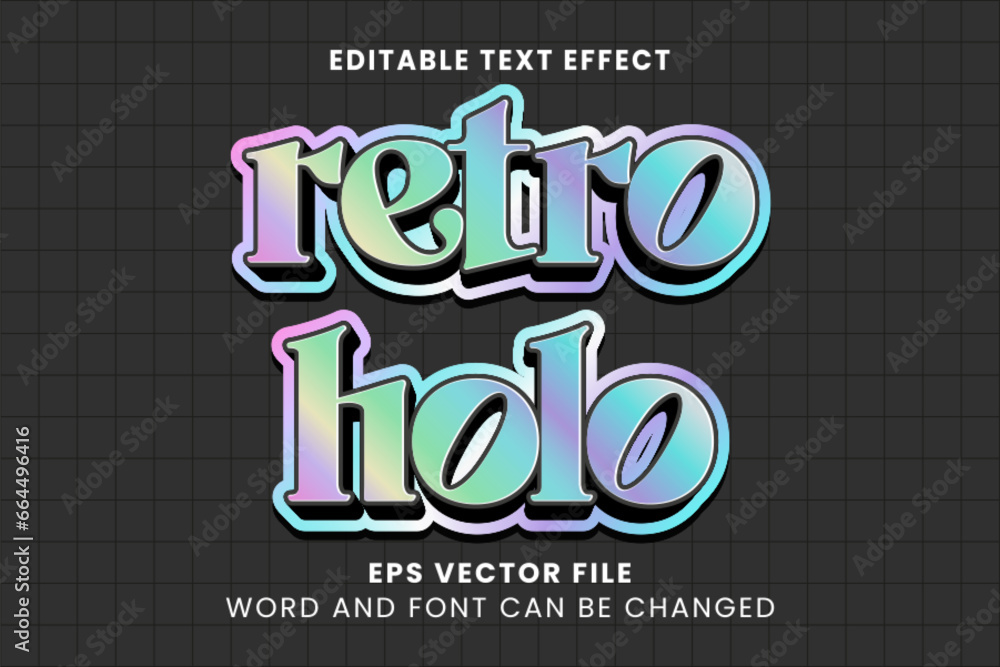 Poster retro hologram 3d editable vector text effect