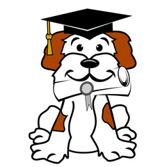 Dog with graduation cap and diploma