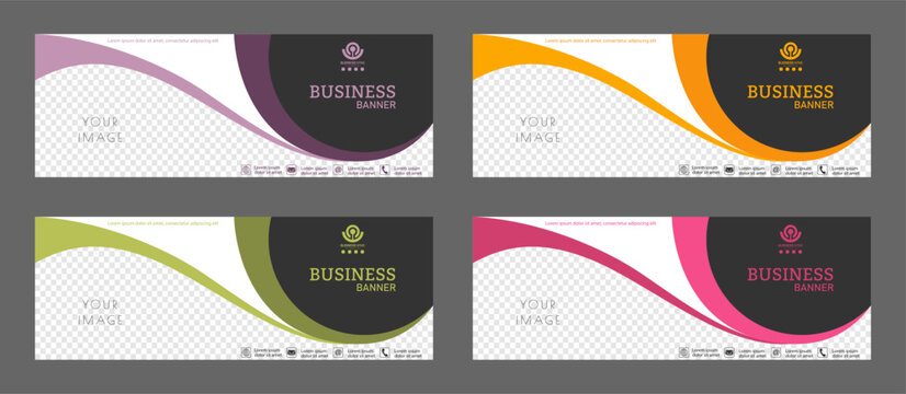 Layout for a business banner. A set of colored horizontal templates with space for a photo, illustration or corporate image. Layout of the cover of a modern catalog, brochure, project or creative idea