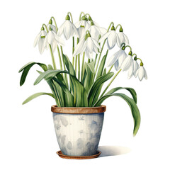Snowdrop Flower For Christmas Event. Watercolor Style. AI Generated