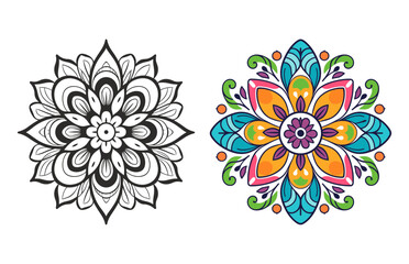 Colorful Mandala Vector Bundle, Set of Vector boho mandala illustration, Ornamental Floral Mandala Set