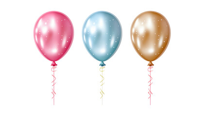 pink blue gold balloons isolated on transparent background cutout