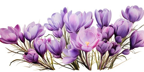 Gorgeous purple crocus stands out on a transparent background