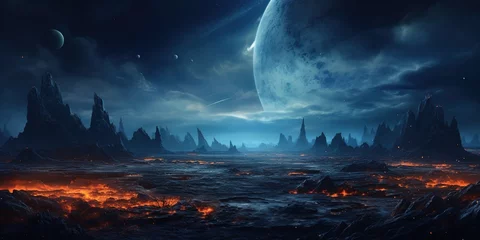 Fotobehang Landscape of an alien planet, view of another planet surface, science fiction background. © Павел Озарчук