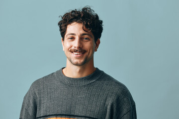 Man portrait copyspace smile sweater friendly face hipster handsome fashion trendy - Powered by Adobe