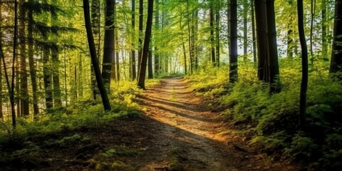 Fototapeta premium A road with Beautiful forest.