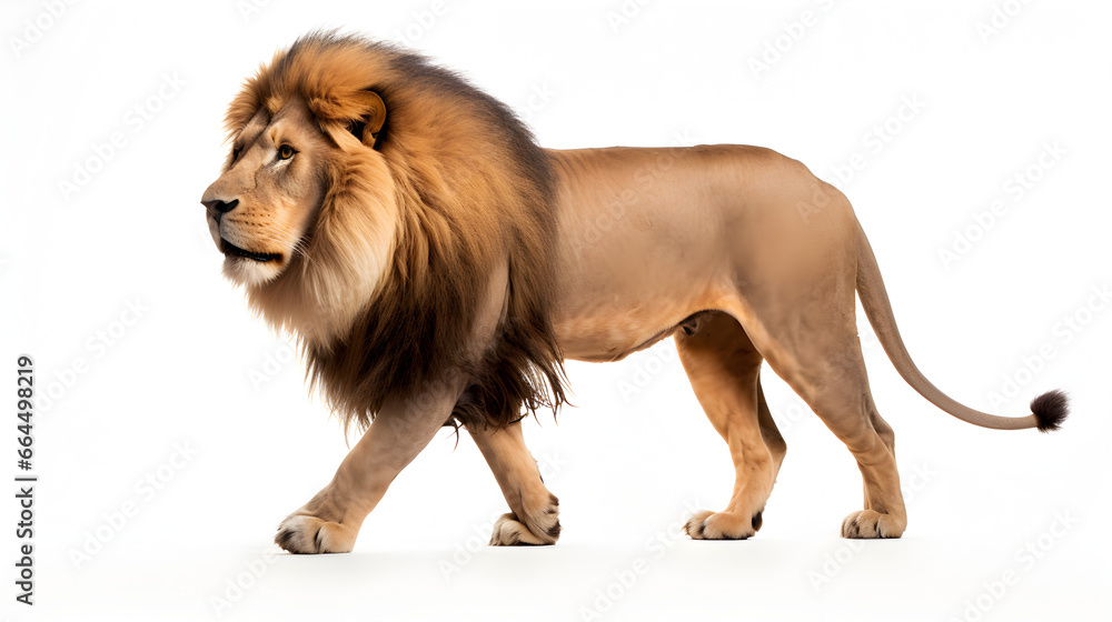 Poster A lion walking past isolated on white 