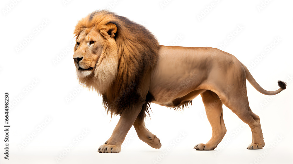 Poster A lion walking past isolated on white