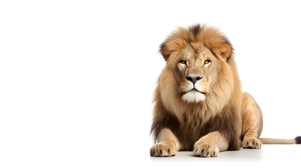 A lion walking past isolated on white 