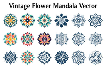 Colorful Mandala Vector Bundle, Set of Vector boho mandala illustration, Ornamental Floral Mandala Set