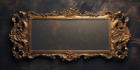 Old vintage retro antique mirror in gold frame rustic style. Decoration home glass. Graphic Art