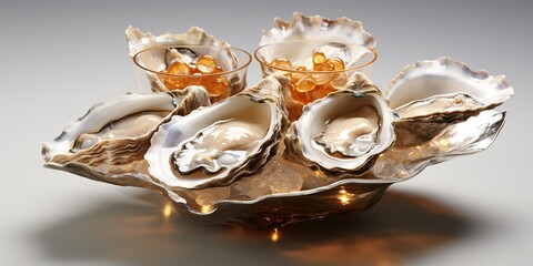 Oyster filled plate on white background