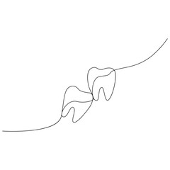 Continuous one line drawing of tooth outline vector drawing and tooth line icon design 