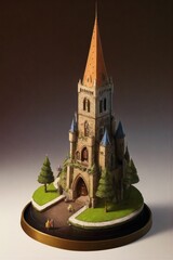 there is a small castle with a tower on a small island