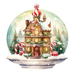 Winter Christmas festive holiday house with snow in the globe for T-shirt Design.