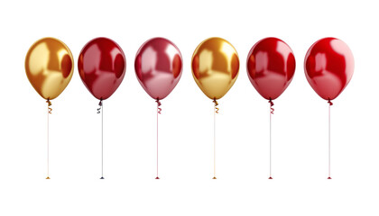 red gold balloons isolated on transparent background cutout