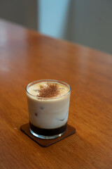 A cup of ice latte at a cafe