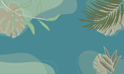Fototapeta na wymiar Blue leaves palm floral lines art print design. Botanical Wall Art Vector Abstract art design for wall print.