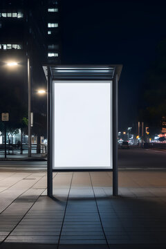 Blank rectangle billboard mockup at night city