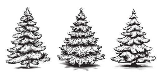 Christmas tree set in Comic style, hand-drawn sketch,Symbol of Christmas and New Year.