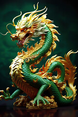 Fototapeta premium Green Chinese dragon with gold. New Year symbol
