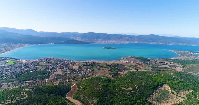 Dalyan center drone view, island and sea view, dalyan in Izmir-Turkey