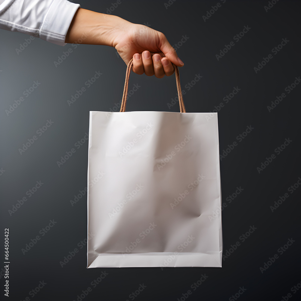 Poster hand holding white shopping bag mockup