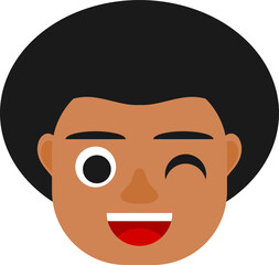Cute black boy blinking an eye. Black boy avatar. Black boy emoji.