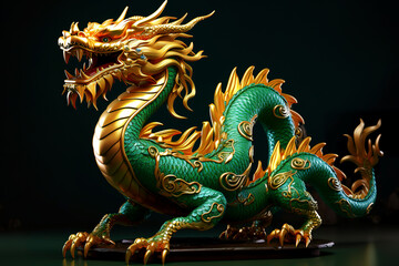 Fototapeta premium Green Chinese dragon with gold. New Year symbol