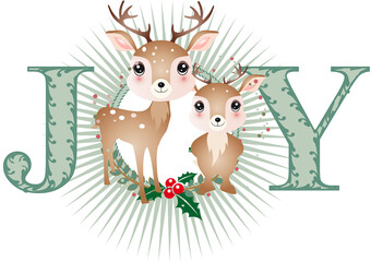 zwei niedliche Hirsche - Joy für Weihnachten