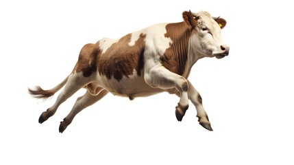 Happy cow jumping isolated on transparent background. 