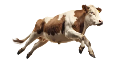 Foto op Plexiglas Happy cow jumping isolated on transparent background.  © zeenika
