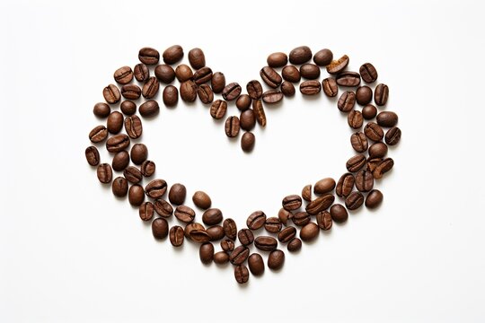 Coffee beans arranged in a frame shape on a white background. Generative AI