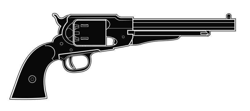 Vector illustration of the black powder revolver Remington 1858 New Army. Black. Right side.