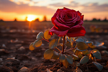 The rose's petals, bathed in golden light, whisper tales of love and longing