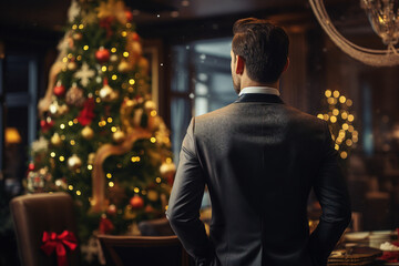 Fototapeta premium Photography of a handsome man office manager celebrate new year workspace indoors generative AI