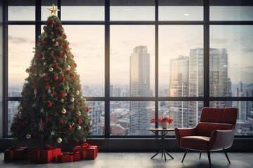 Generative ai picture of decorated office room new year corporate xmas celebration