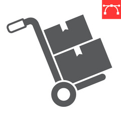 Hand truck glyph icon, logistic and trolley, hand truck with cardboard boxes vector icon, vector graphics, editable stroke solid sign, eps 10.