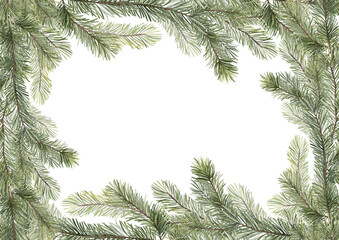 Christmas frame with fir branches. Winter holiday illustration.