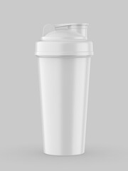 Blank white plastic shaker bottle with flip lid for mock up and template design. 3d render illustration.