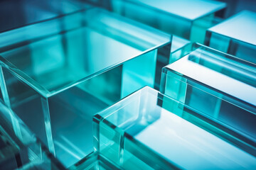Obraz premium Architecture and construction glass material background. Blue geometric glass texture background. Clear modern background.