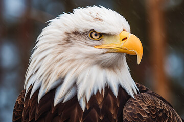 Bald eagle. American symbol eagle in wild. Predator bird bald eagle. Proud and majestic eagle in nature.