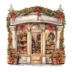 Storefront For Christmas Event. Watercolor Style. AI Generated