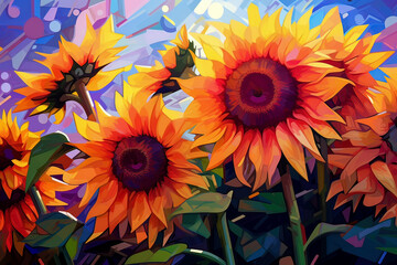 sunflowers in the wind painted. Generative AI