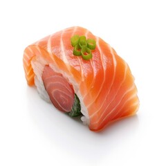A sushi salmon on white background.