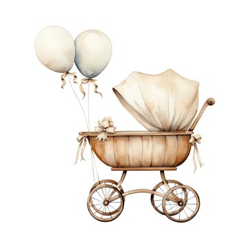 recommend clip art: Watercolor Baby carriage Clipart on white background.