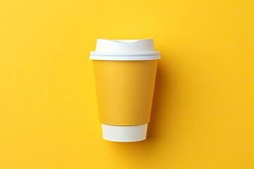 Blank coffee cup isolated on yellow background.
