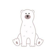 Cute cartoon polar bear. Vector illustration white arctic cub. Funny character isolated on a white background.