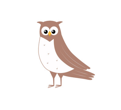 Cute cartoon owl. Vector illustration forest bird. Funny character isolated on a white background.