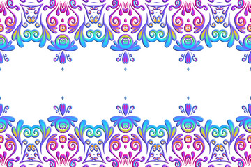 3D emboss Seamless luxurious batik ethnic dayak traditional Java indonesia with beautiful flowers line art gradient design 
 
